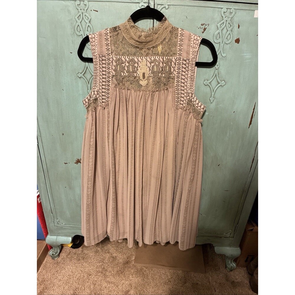 Free People Penny Georgette Babylon Dress Women's M Lace Embroidered Sleeveless